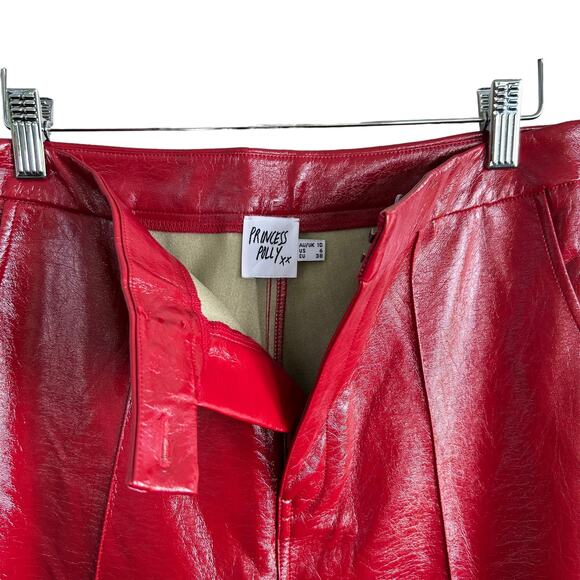 NEW Polly Princess Red Faux Madi Pu Vegan Patent Leather High Waist Pants Size 6 - Picture 11 of 13